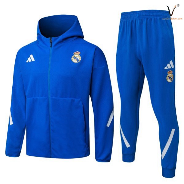 Ensemble Survetement Real Madrid Capuche 2026 2027 bleu blanc