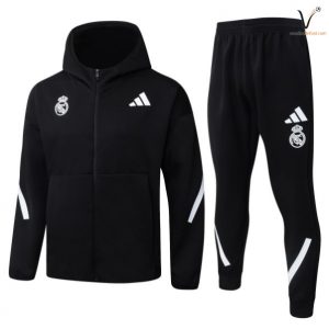 Ensemble Survetement Real Madrid Capuche 2026 2027 noir blanc