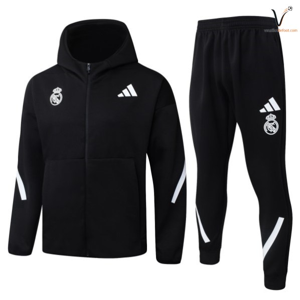 Ensemble Survetement Real Madrid Capuche 2026 2027 noir blanc
