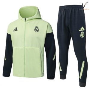 Ensemble Survetement Real Madrid Capuche 2026 2027 vert gris