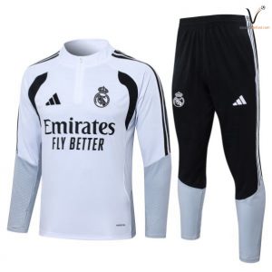 Ensemble Survetement Homme Real Madrid 2026 2027 blanc gris noir