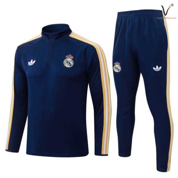 Ensemble Survetement Homme Real Madrid 2026 2027 bleu marine jaune