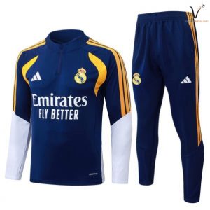 Ensemble Survetement Homme Real Madrid 2026 2027 bleu marine jaune blanc