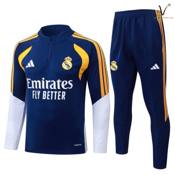 Ensemble Survetement Homme Real Madrid 2026 2027 bleu marine jaune blanc