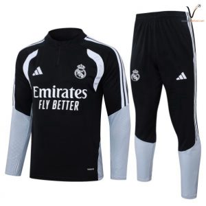Ensemble Survetement Homme Real Madrid 2026 2027 noir blanc gris