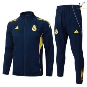 Ensemble Survetement Homme Real Madrid 2026 2027 bleu marine jaune