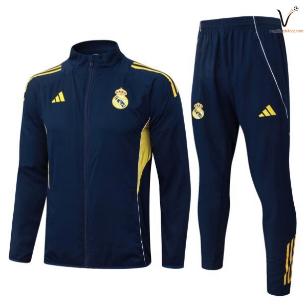 Ensemble Survetement Homme Real Madrid 2026 2027 bleu marine jaune