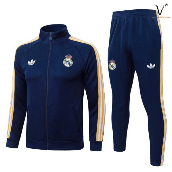 Ensemble Survetement Homme Real Madrid bleu marine jaune 2026 2027